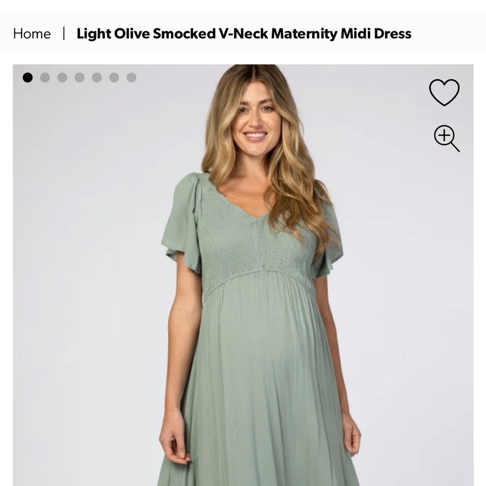 Pinkblush Light Olive Smocked Maternity Midi Dress